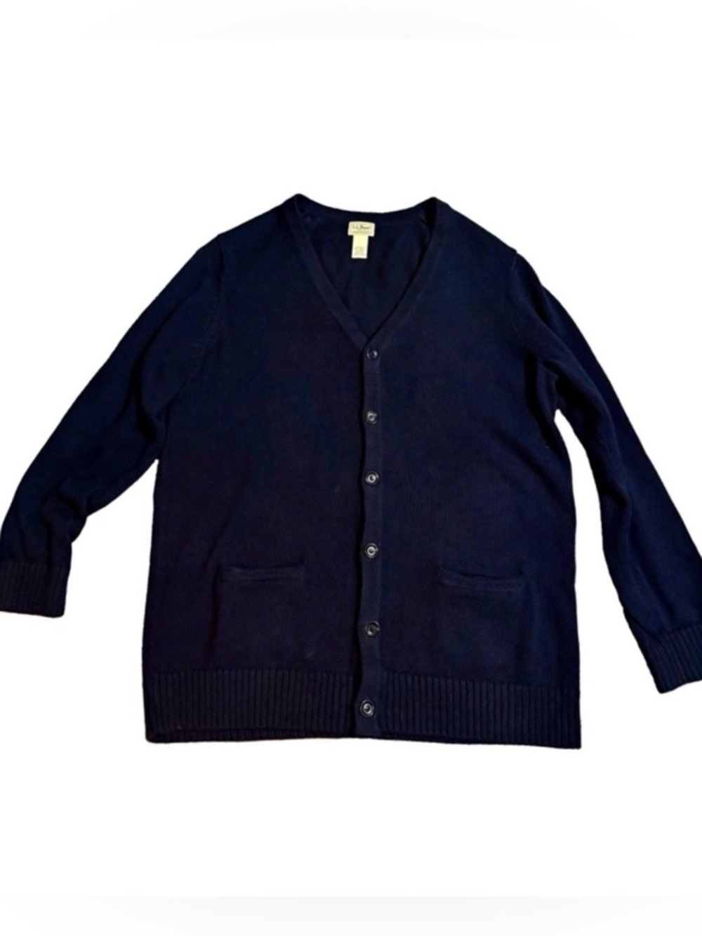 L.L.Bean Men’s XL Tall Navy Cotton Knit Button Front V-Neck Cardigan Pockets